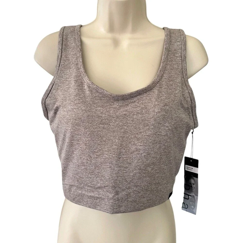 Zobha Women's Medium Impact Padded Sports Bra Cross Back Size XL Heather Cinder